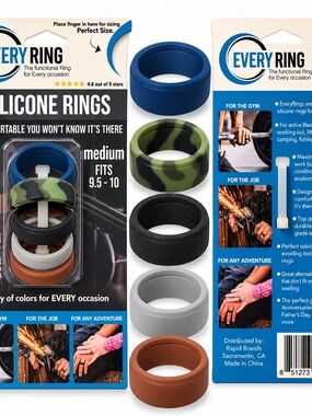 Silicone Ring Set - Blue, Camouflage, Black, Gray, Brown - Medium